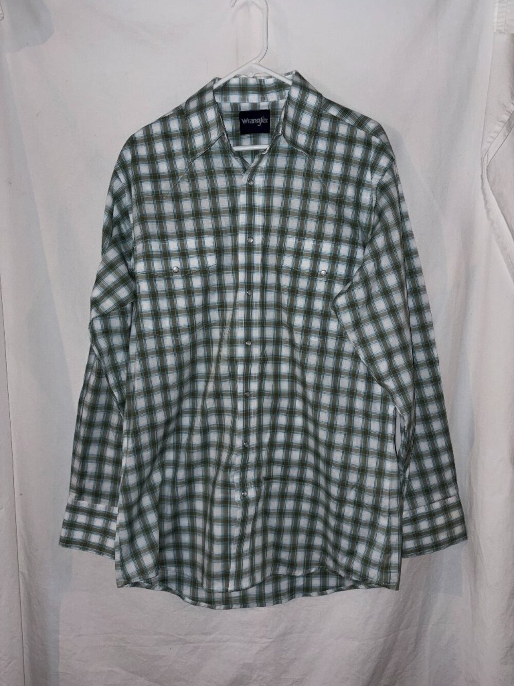 Wrangler Men's Western Pearl Snap Shirt Men Large Tall Blue Brown Long Sleeve
